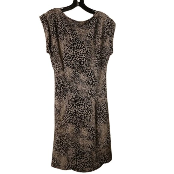 Ann Taylor animal print Ruched Black/White sheath dress Size 14 - Picture 3 of 5
